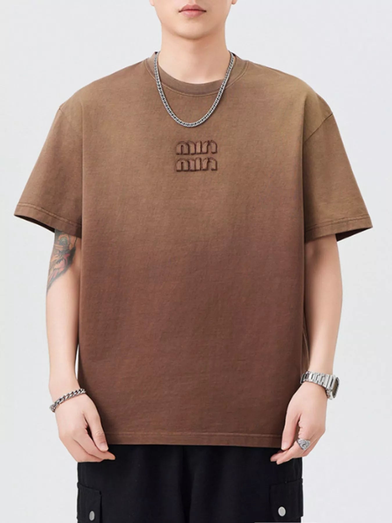 Men's Plus Size Round Neck Short Sleeve T-Shirt Brown - Fashorio