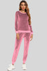 Round Neck Long Sleeve Loungewear Set with Pockets Dusty Pink - Fashorio