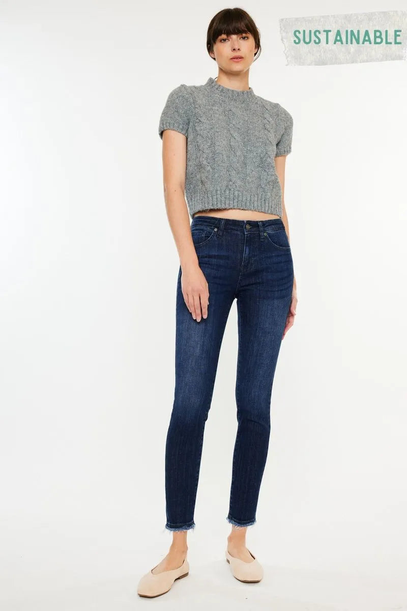 Kancan High-Rise Slim Fit Raw Hem Ankle Jeans - Fashorio