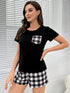 Plaid Heart Top and Shorts Lounge Set - Fashorio