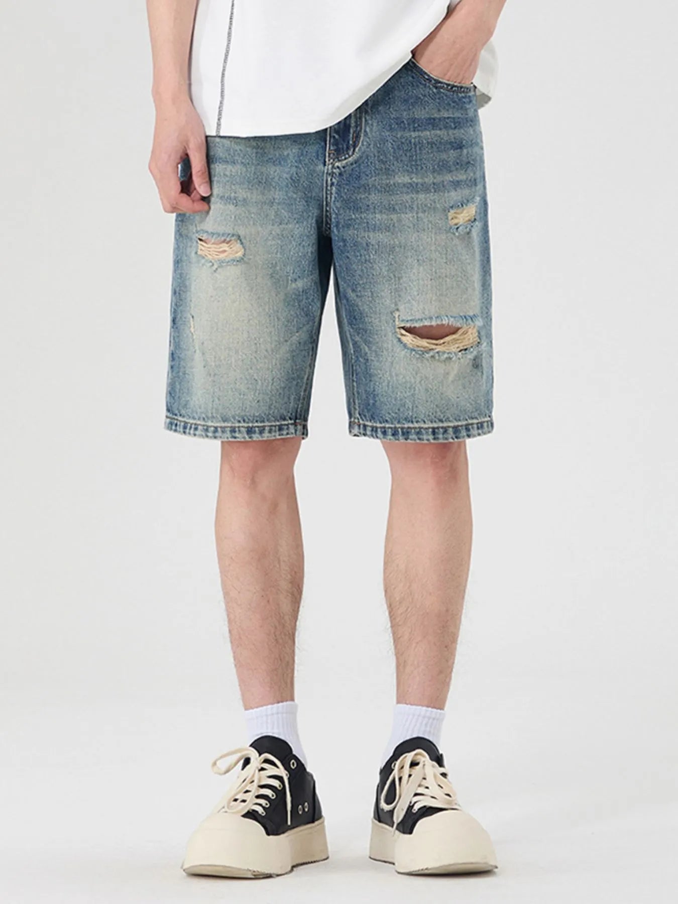 Men's Distressed Wide Leg Denim Shorts - Fashorio