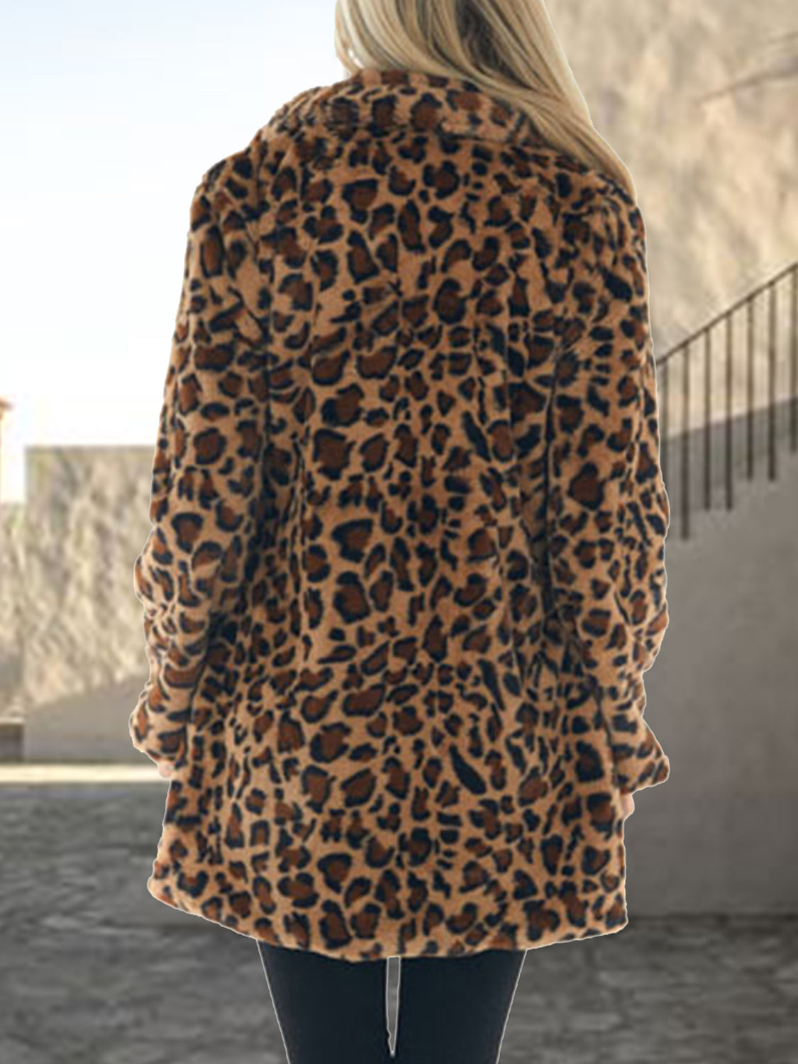 Leopard Collared Neck Coat with Pockets - Fashorio