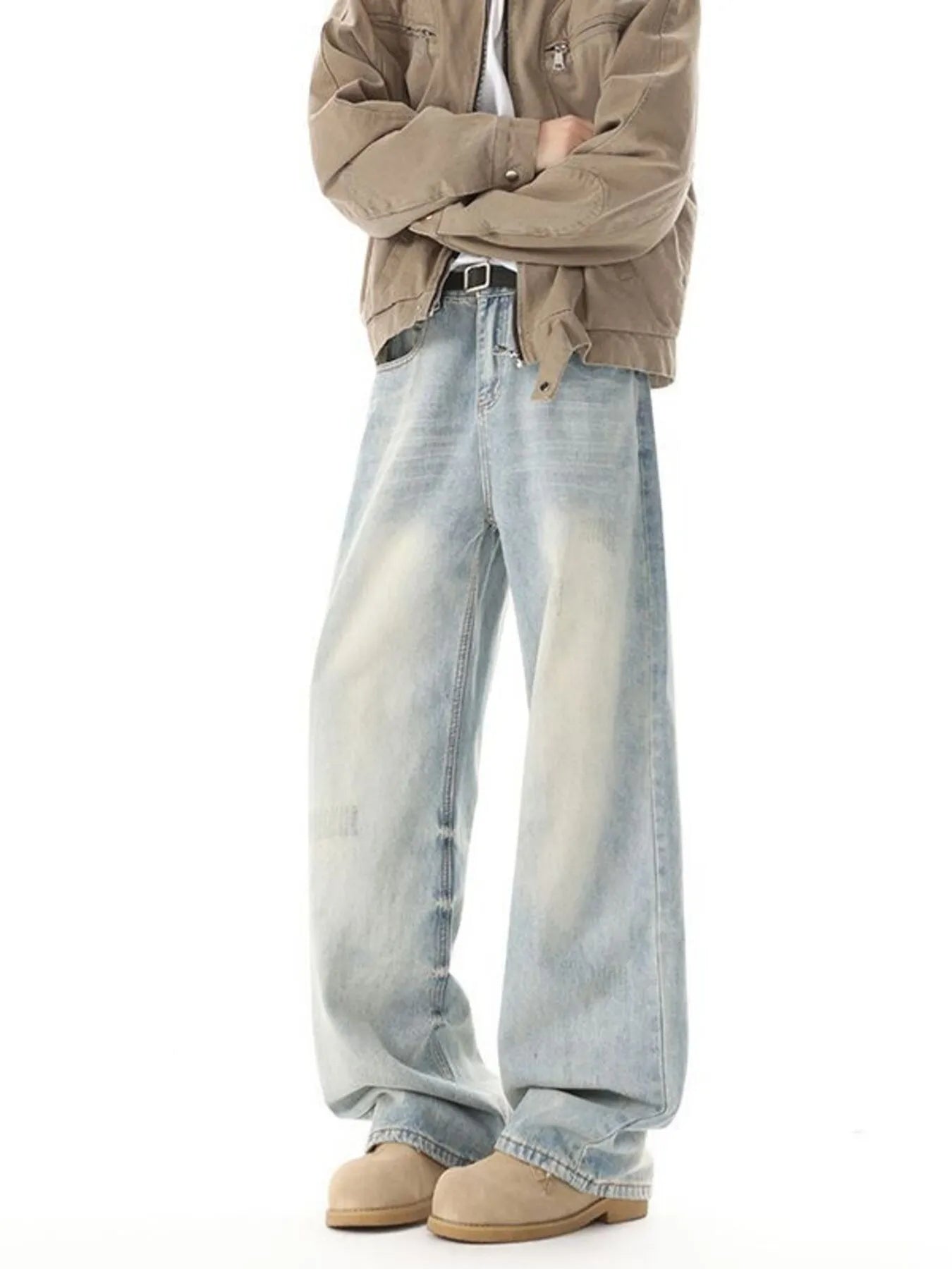 Men's High Waisted Washed Wide Leg Jeans - Fashorio