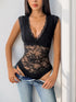 Lace Plunge Sleeveless Bodysuit Black - Fashorio