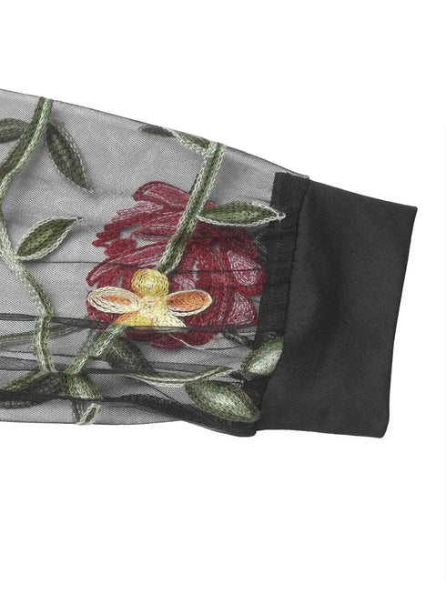 Perfee Embroidered V-Neck Long Sleeve Bodysuit - Fashorio