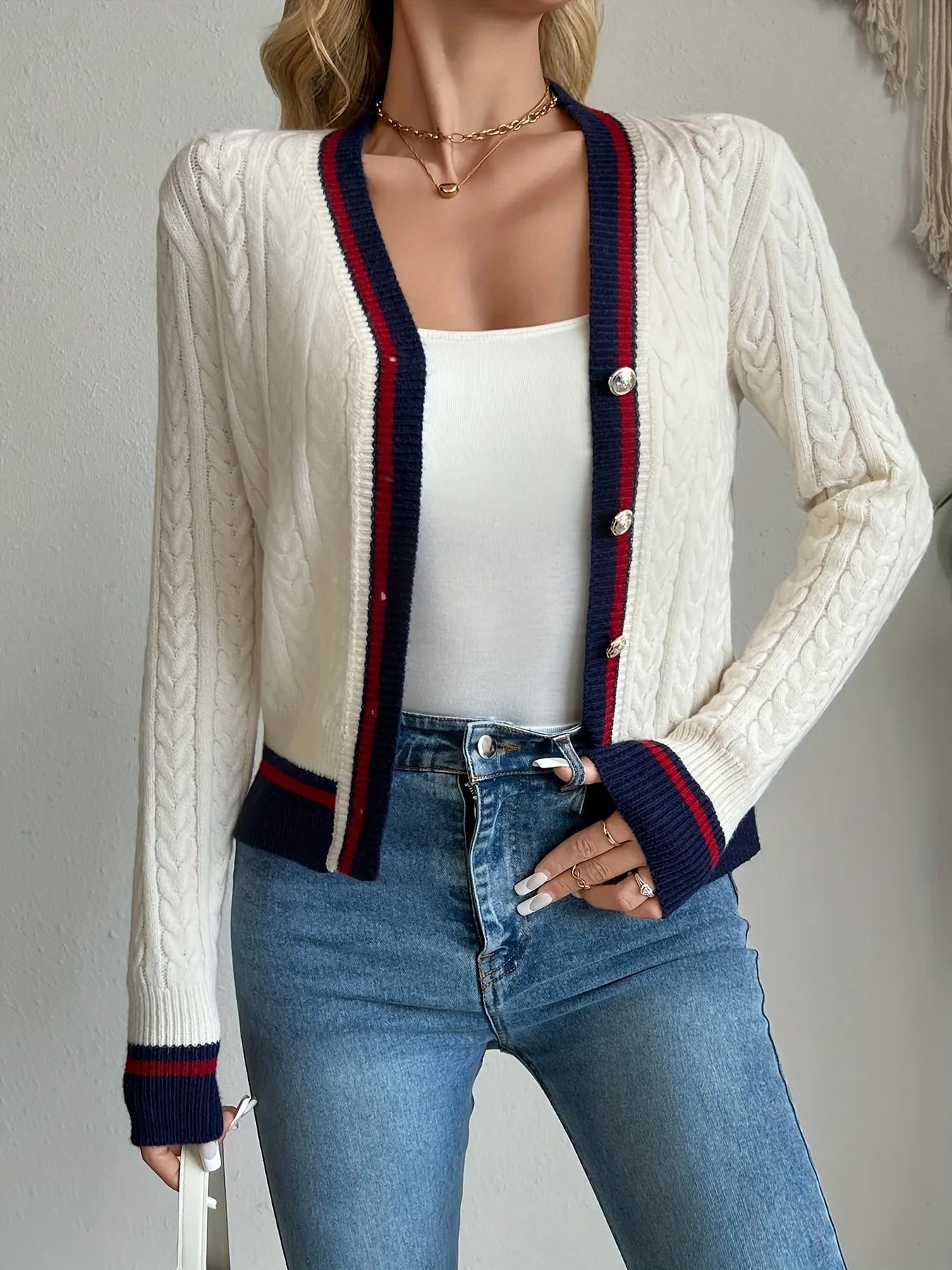Cable Knit Button-Front Cardigan Ivory - Fashorio