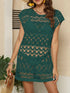 Openwork Round Neck Cover-Up Dark Green One Size - Fashorio