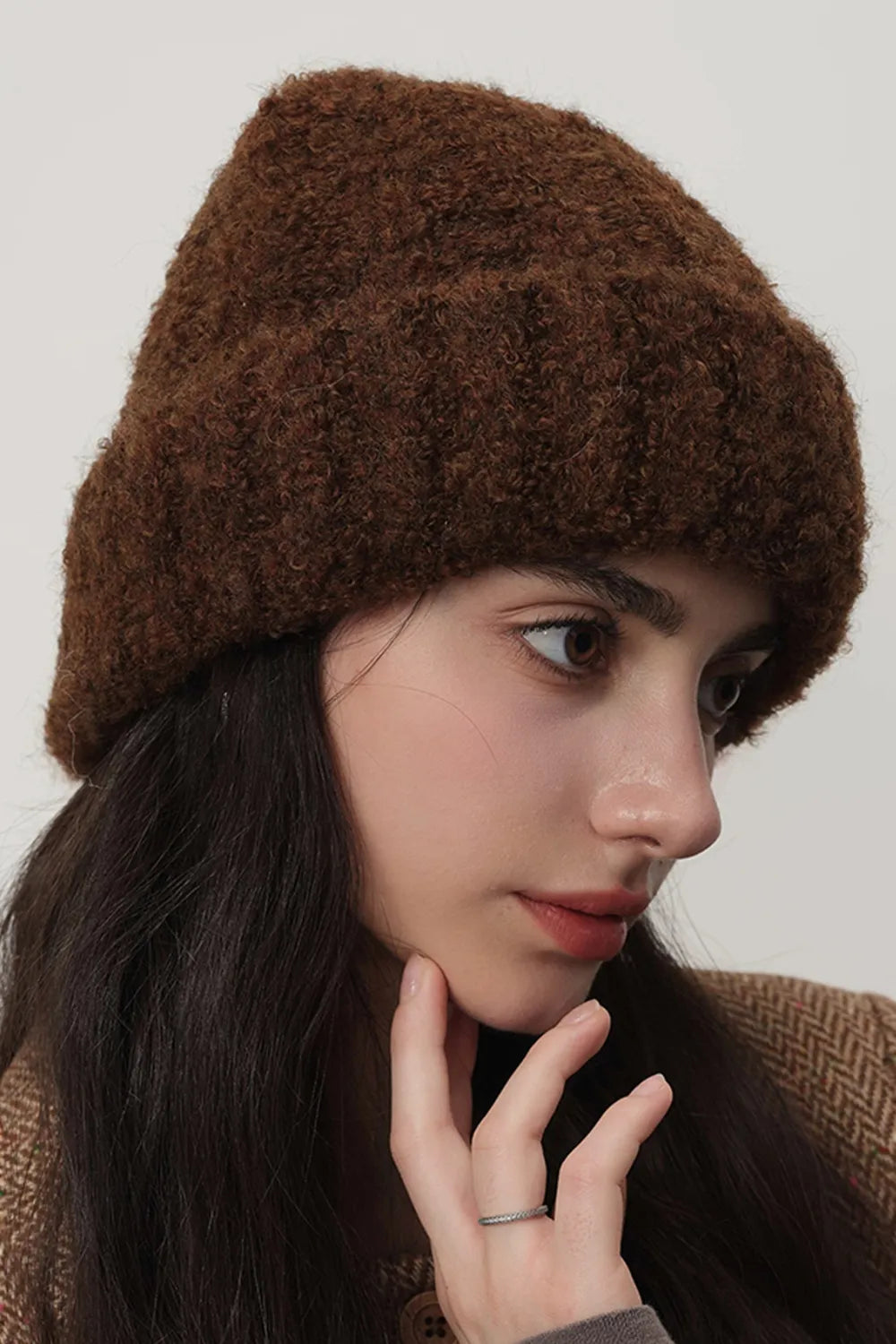 Solid Color Thermal Knit Hat Chocolate One Size - Fashorio