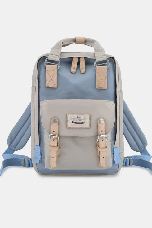 Himawari Contrast Waterproof Nylon Backpack Bag Blue Ivory One Size - Fashorio