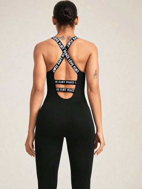 Crisscross Back Sleeveless Active Jumpsuit - Fashorio