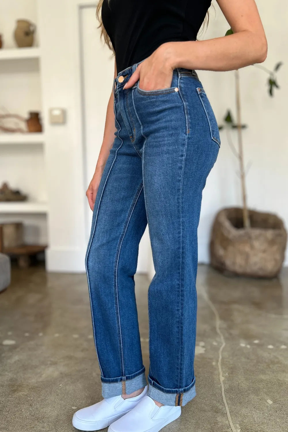 Judy Blue High Waist Front Seam Straight Jeans – Full Size Denim - Fashorio