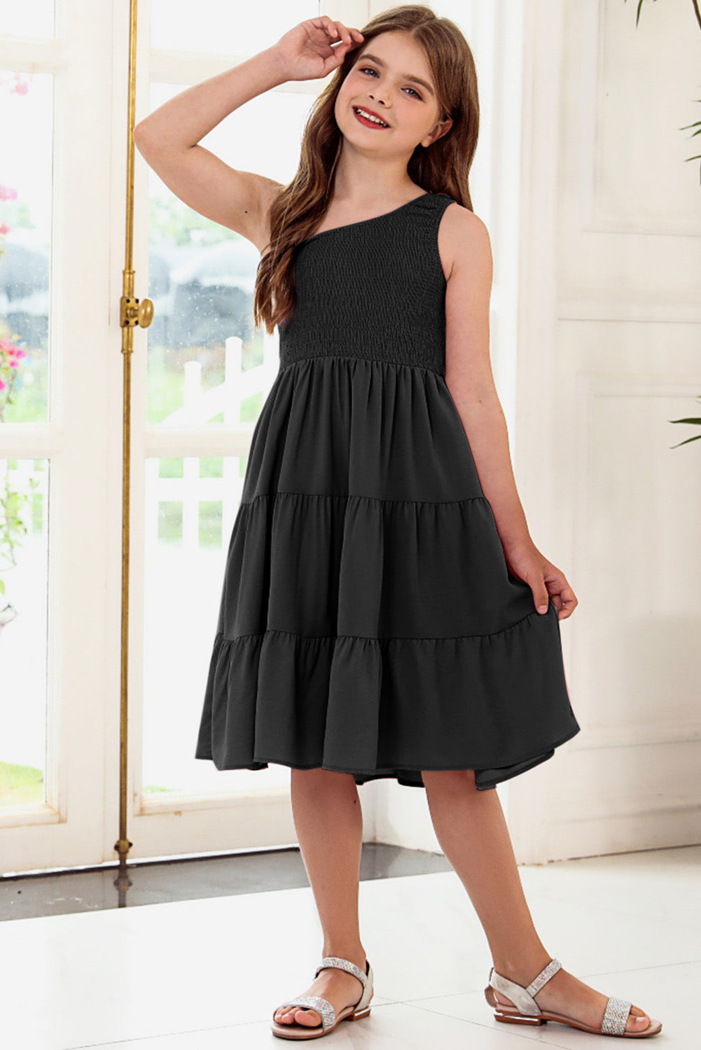 Plus Size One-Shoulder Sleeveless Tiered Dress - Fashorio