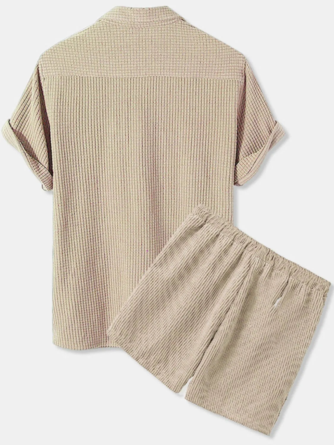 Men's Full Size Button Detail Short Sleeve Top and Shorts Set Plus Size - Fashorio