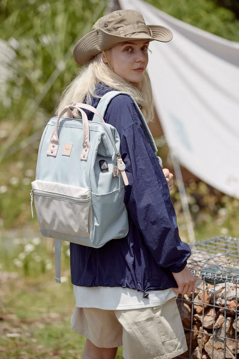 Himawari Water Resistant Canvas Backpack Bag with Side Pockets Cream Blue One Size - Fashorio