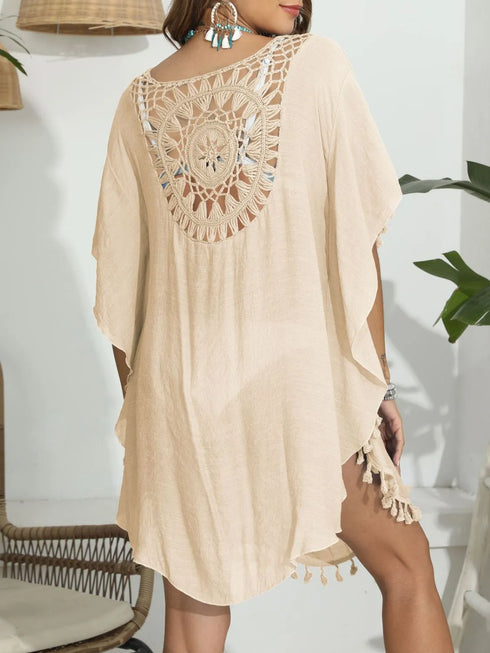 Tassel Crochet Round Neck Cover-Up - Fashorio