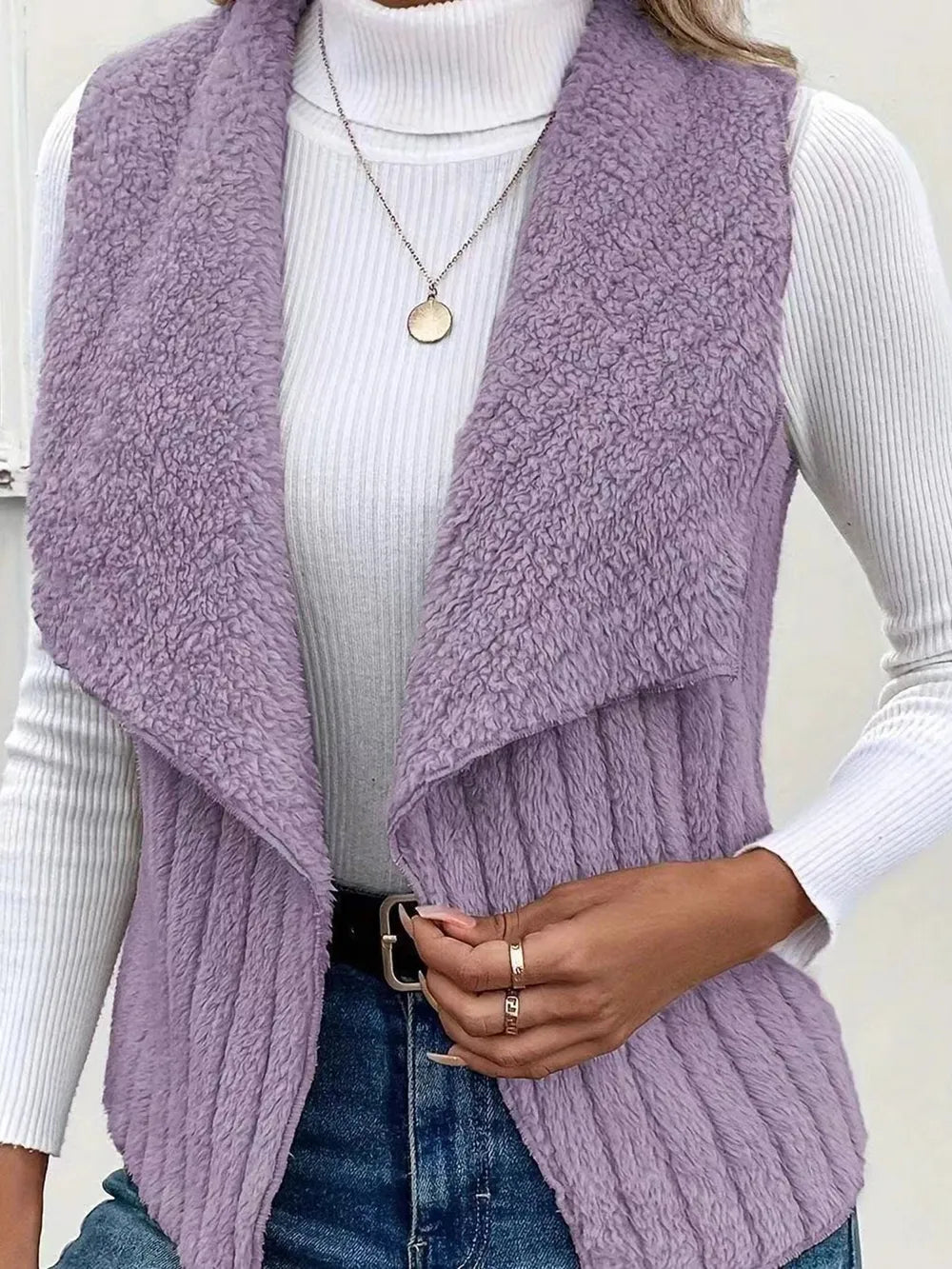 Open Front Fuzzy Vest Coat - Fashorio