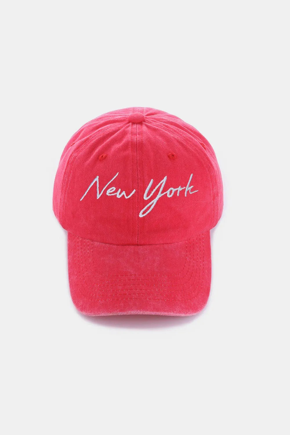 Zenana Washed Embroidered City Baseball Cap New York Red One Size - Fashorio