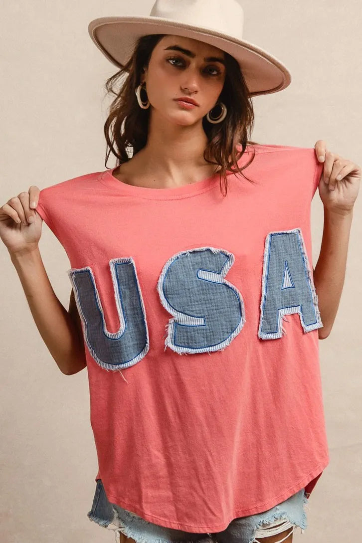 BiBi Washed Jersey With Usa Patched Raw Cut Edge Detail - Fashorio