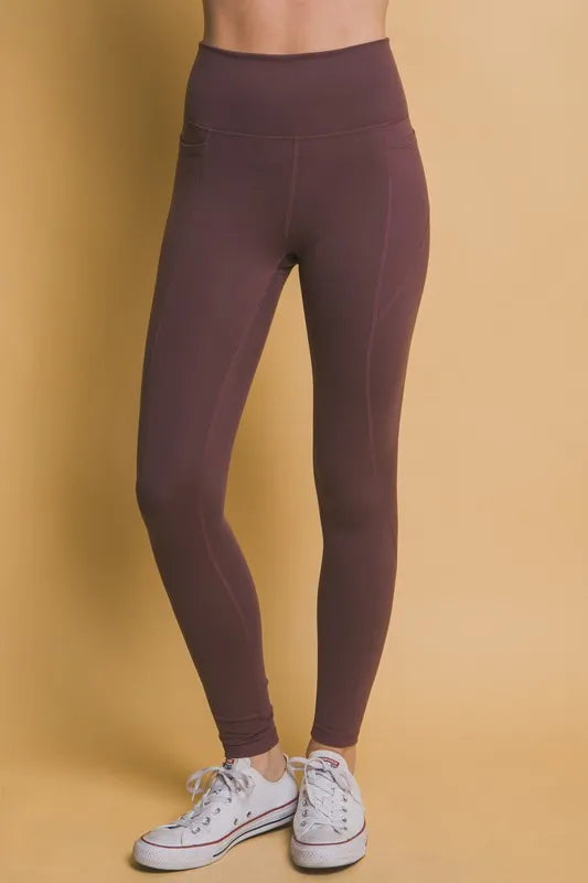 Love Tree High Waist Leggings with Side Pockets MULBERRY - Fashorio