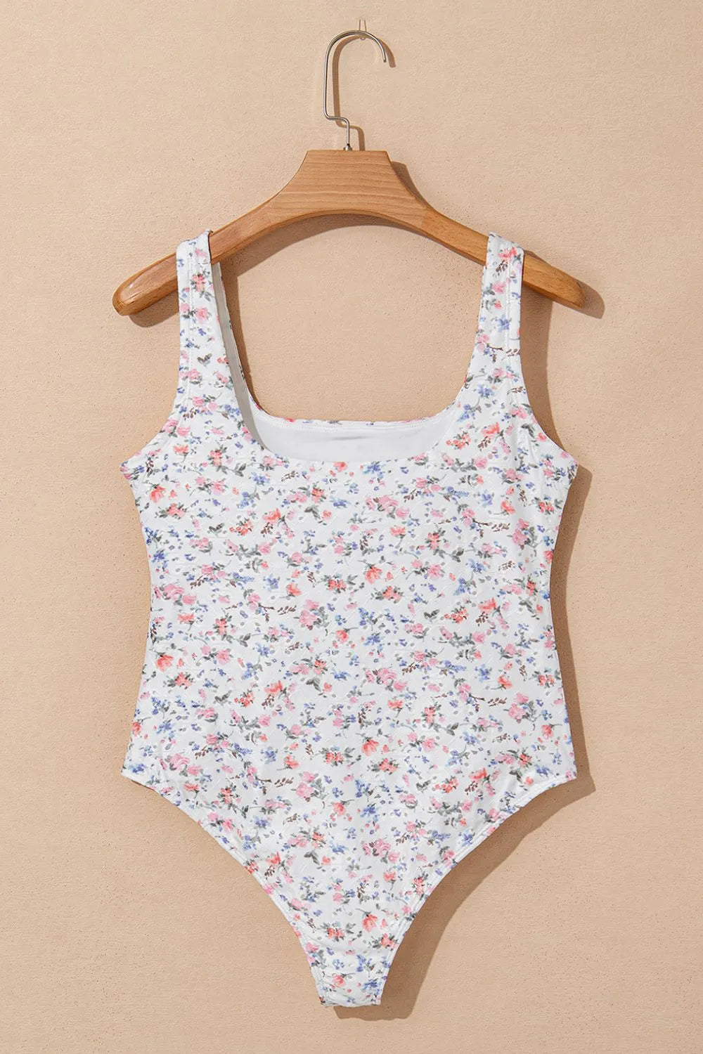 Floral Textured Square Neck Sleeveless Bodysuit - Fashorio
