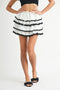 MABLE Poplin Ruffle Layered Contract Lace Trim Mini Skirt Off White - Fashorio