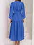 Deep V-Neck Balloon Sleeve Plain Maxi Dress - Fashorio