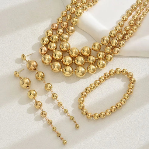 18K Stainless Steel Beaded Multi-Layered Necklace Bracelet Earrings Jewelry Set - Fashorio