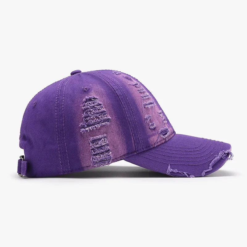 Distressed Adjustable Cotton Baseball Cap - Fashorio