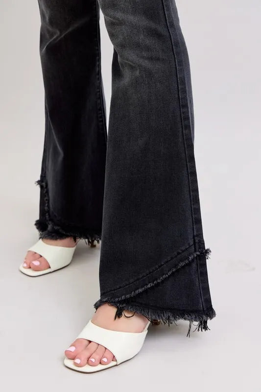 Judy Blue Full Size High Waist Flare W/ Mock Fray Tulip Hem Plus Size - Fashorio
