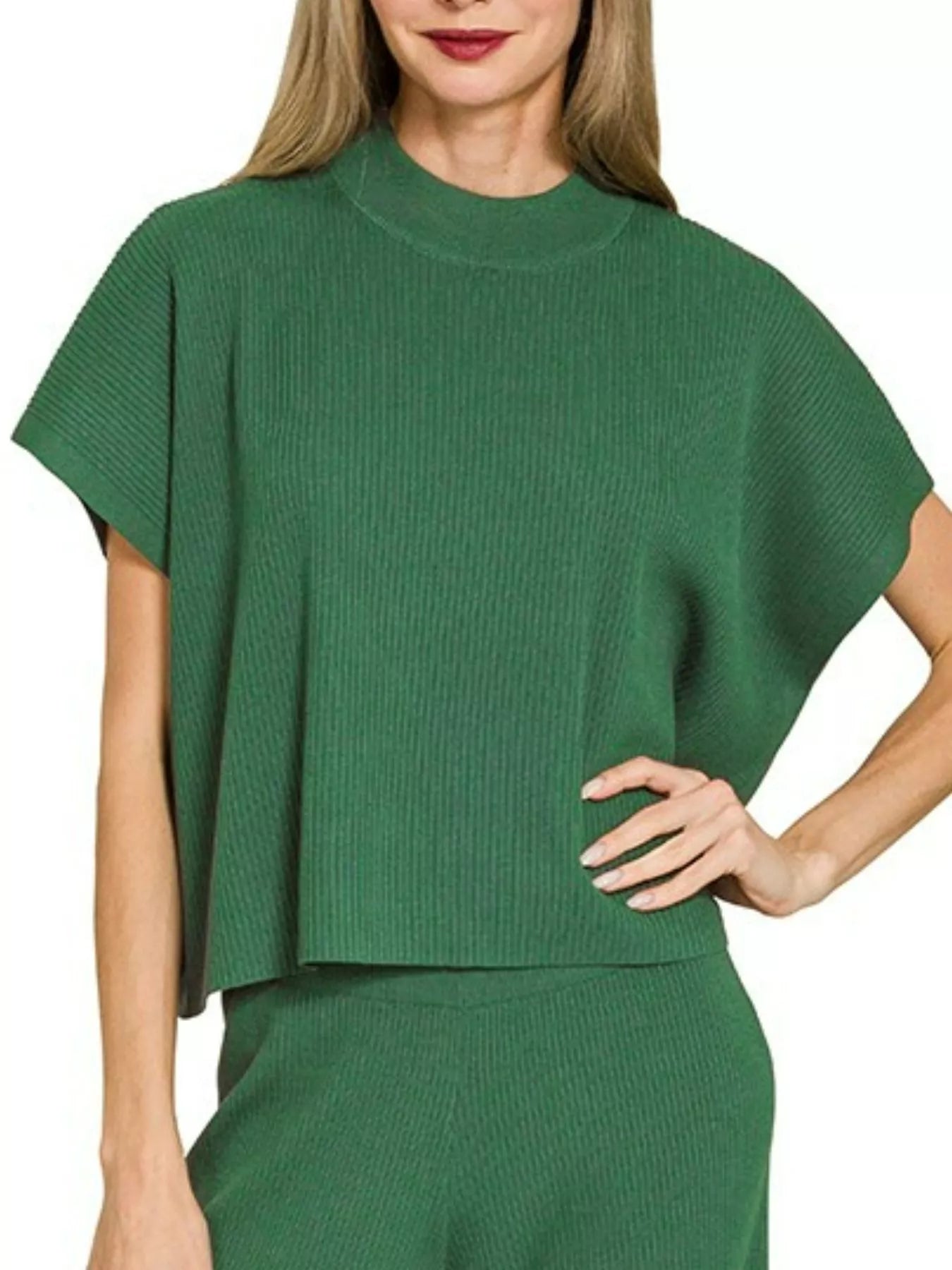Zenana Viscose Sweater Short Sleeve Top and Pants Set - Fashorio