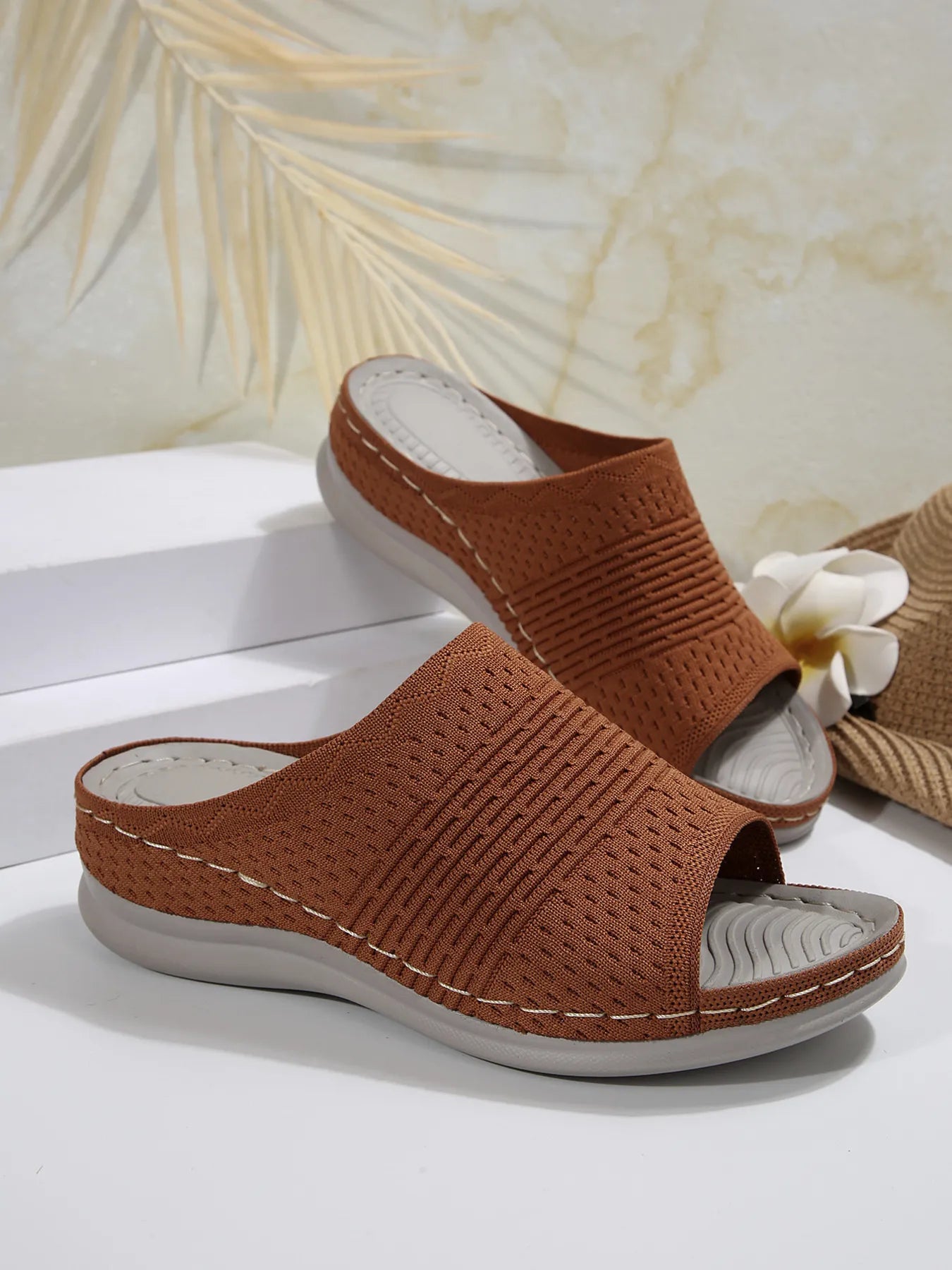 Mesh Open Toe Sandals Deep Brown - Fashorio