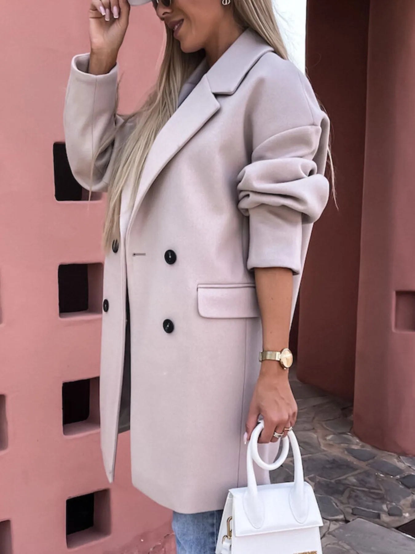 Full Size Double-Breasted Wool Coat Plus Size - Fashorio