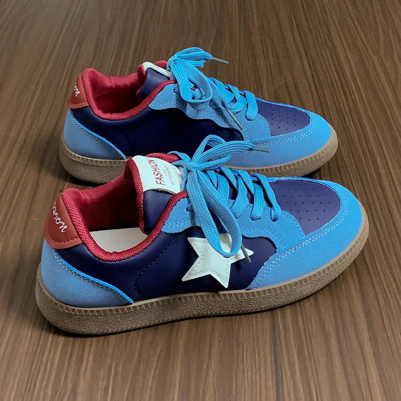 Contrast Star Lace-Up Athletic Sneakers - Fashorio
