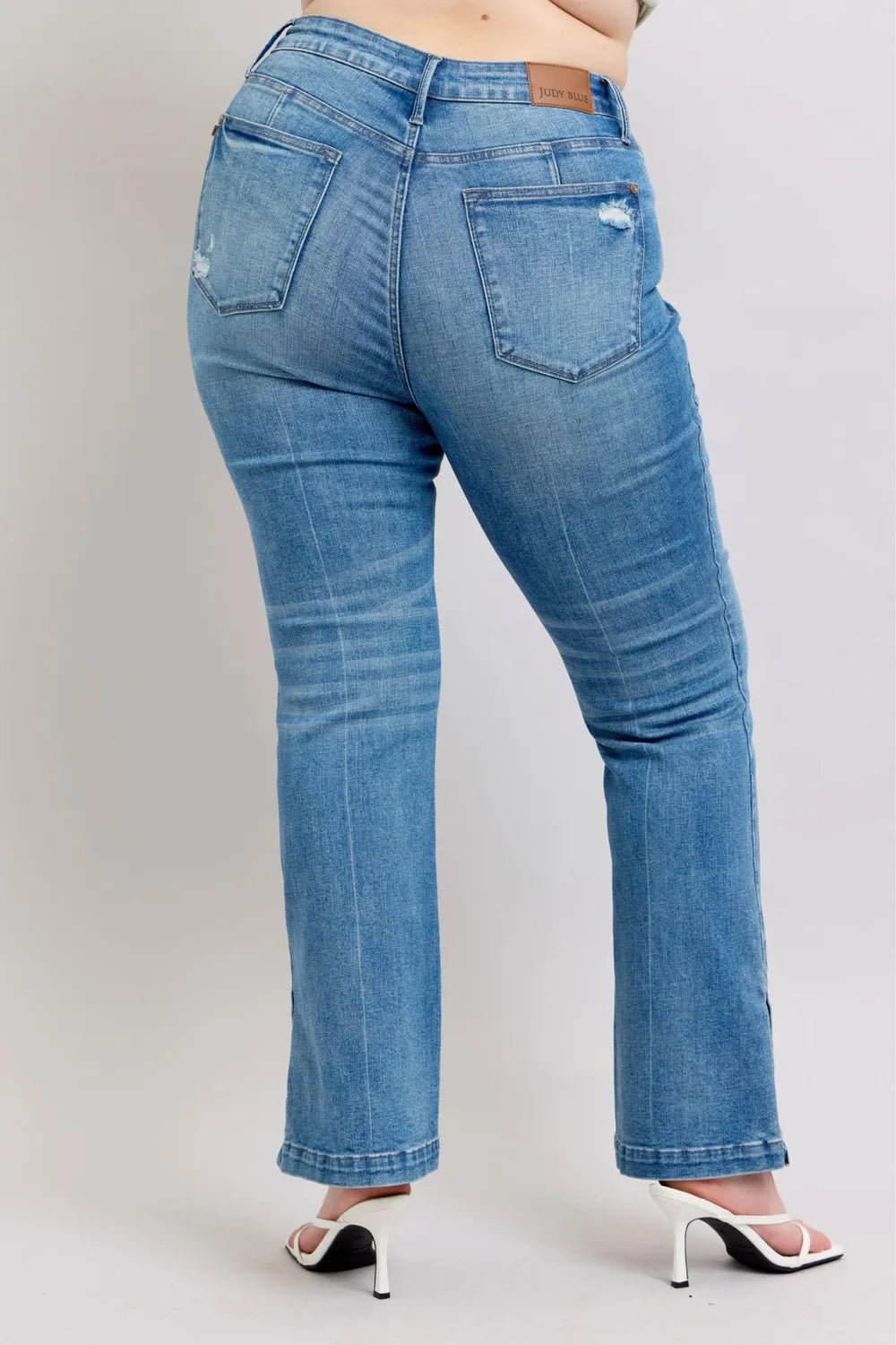 Judy Blue HW Tummy Control Vintage Wash Side Slit Slim Boot Jeans - Fashorio