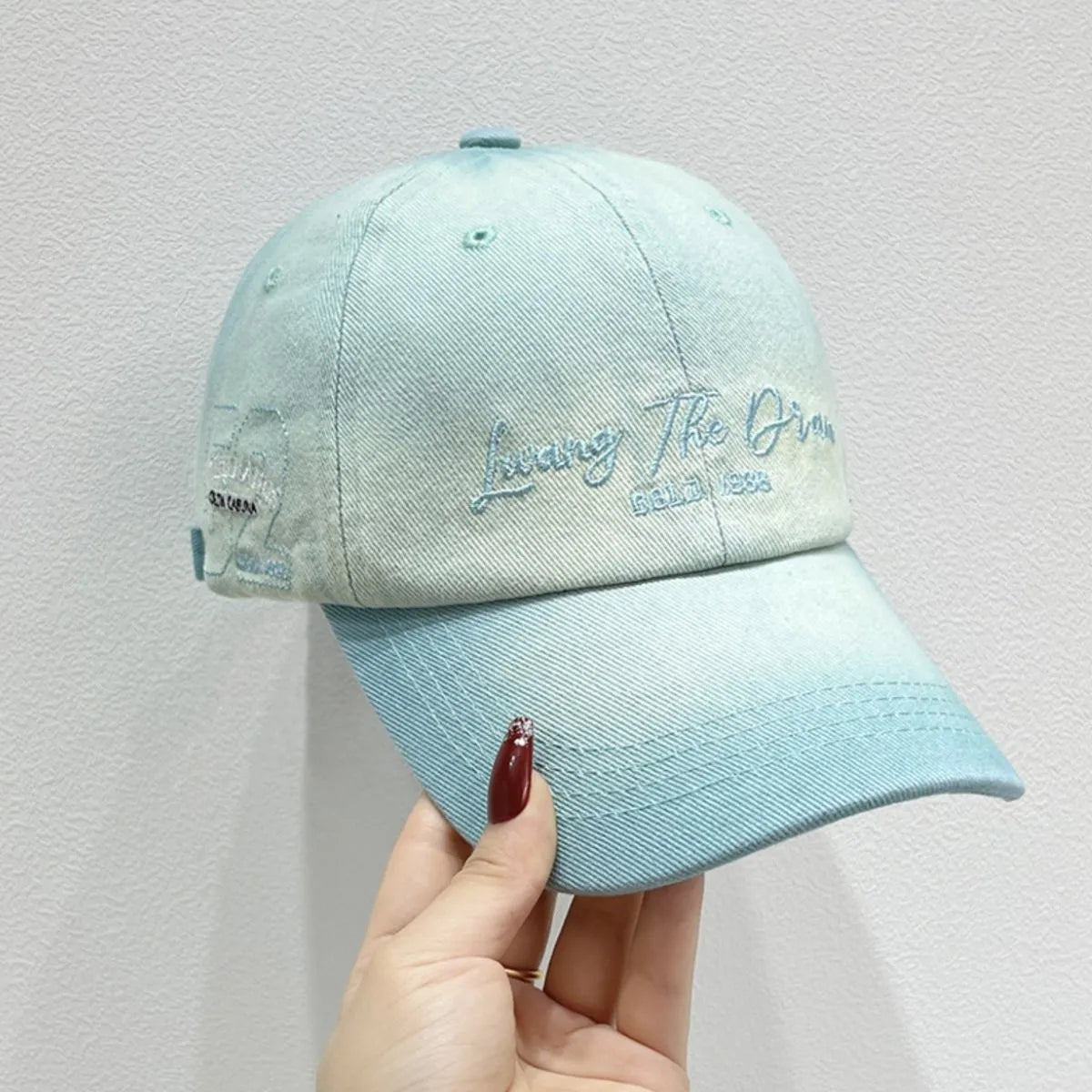 Embroidered Adjustable Cotton Baseball Cap Tiffany Blue One Size - Fashorio