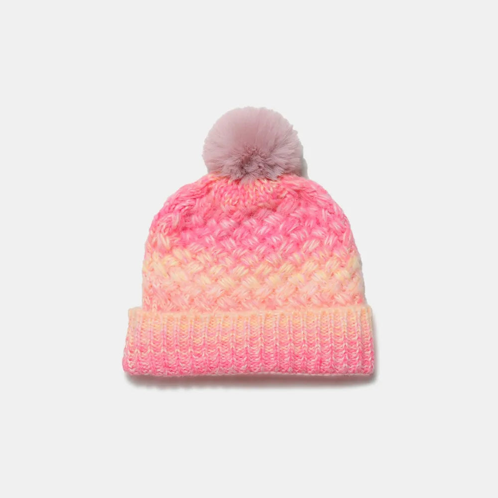 Gradient Knit Hat with Pompom - Fashorio