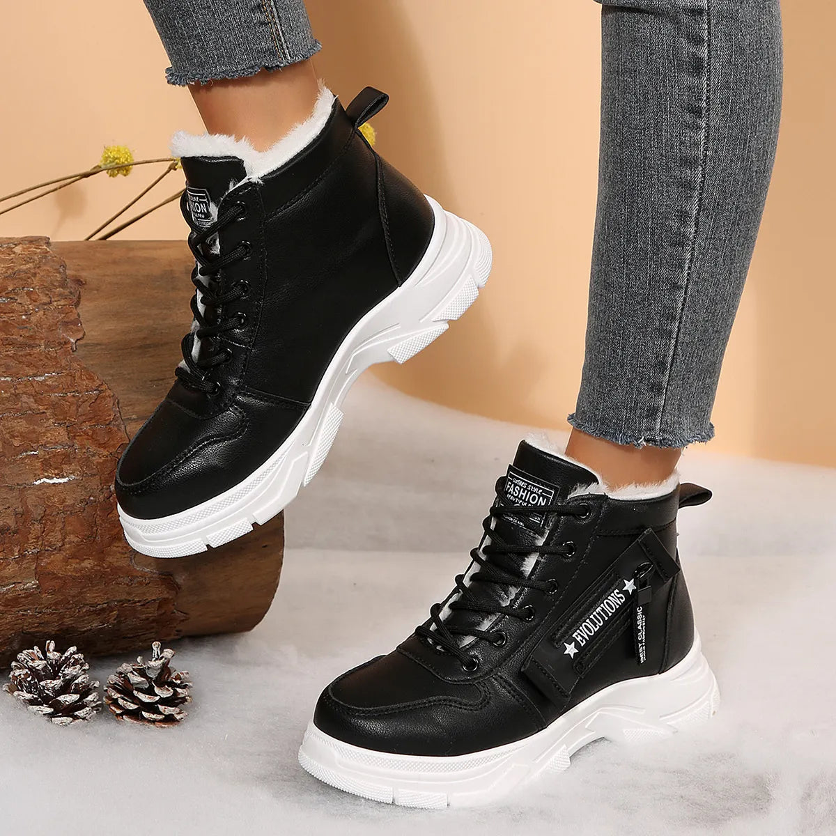 Premium Lace-Up Combat Boots with Fleece Line - Fashorio