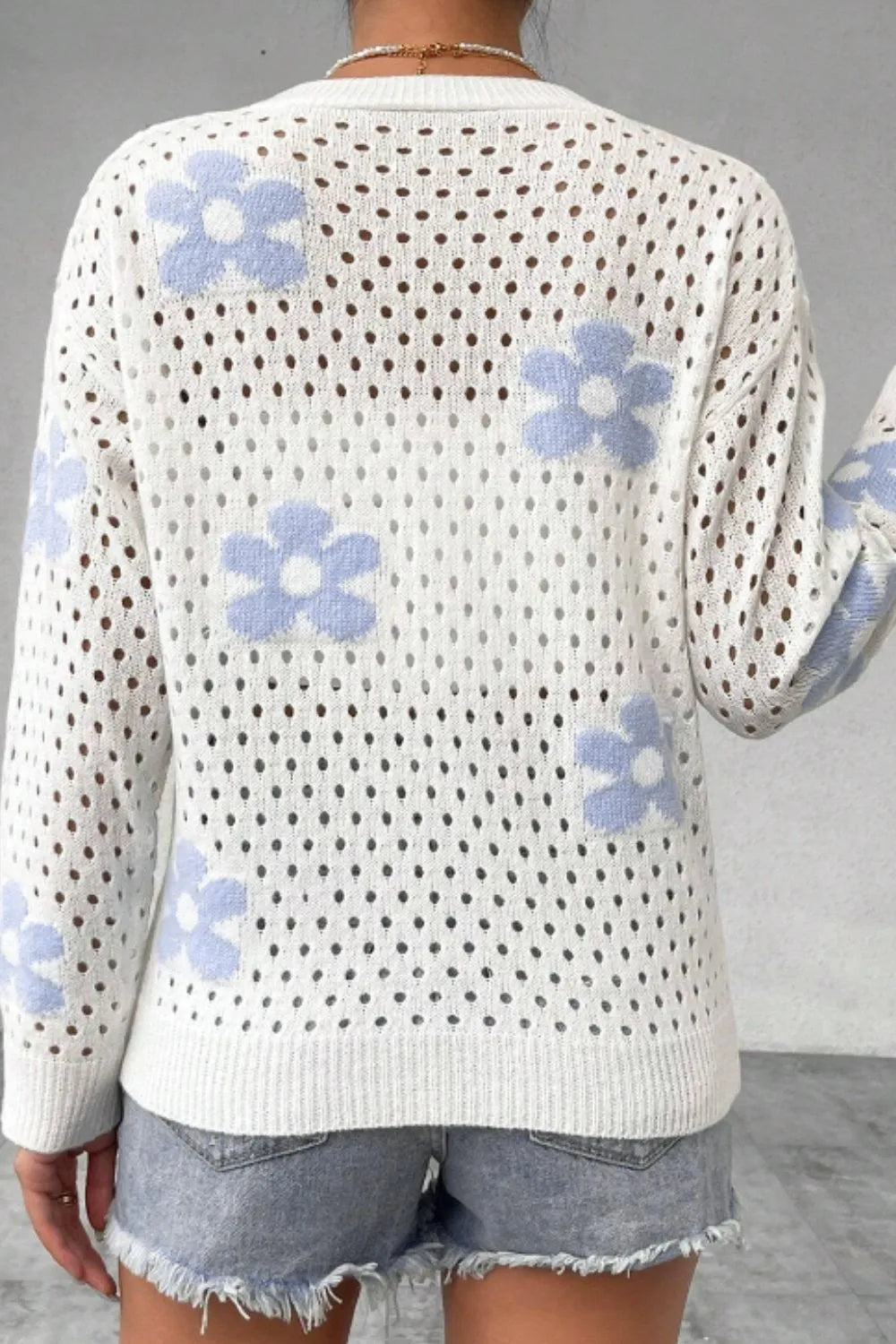 Flower Hollowed Out Button Down Long Sleeve Cardigan - Fashorio