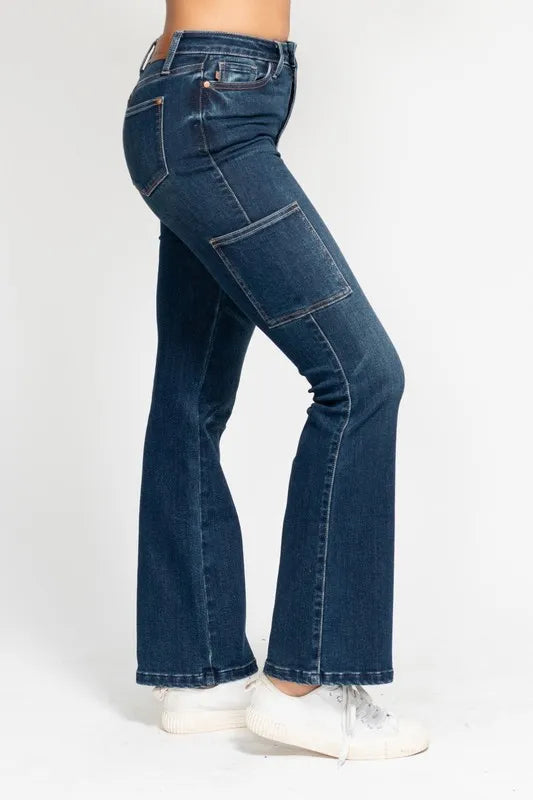 Judy Blue Full Size High Waist Cargo Bootcut Jeans Plus Size - Fashorio