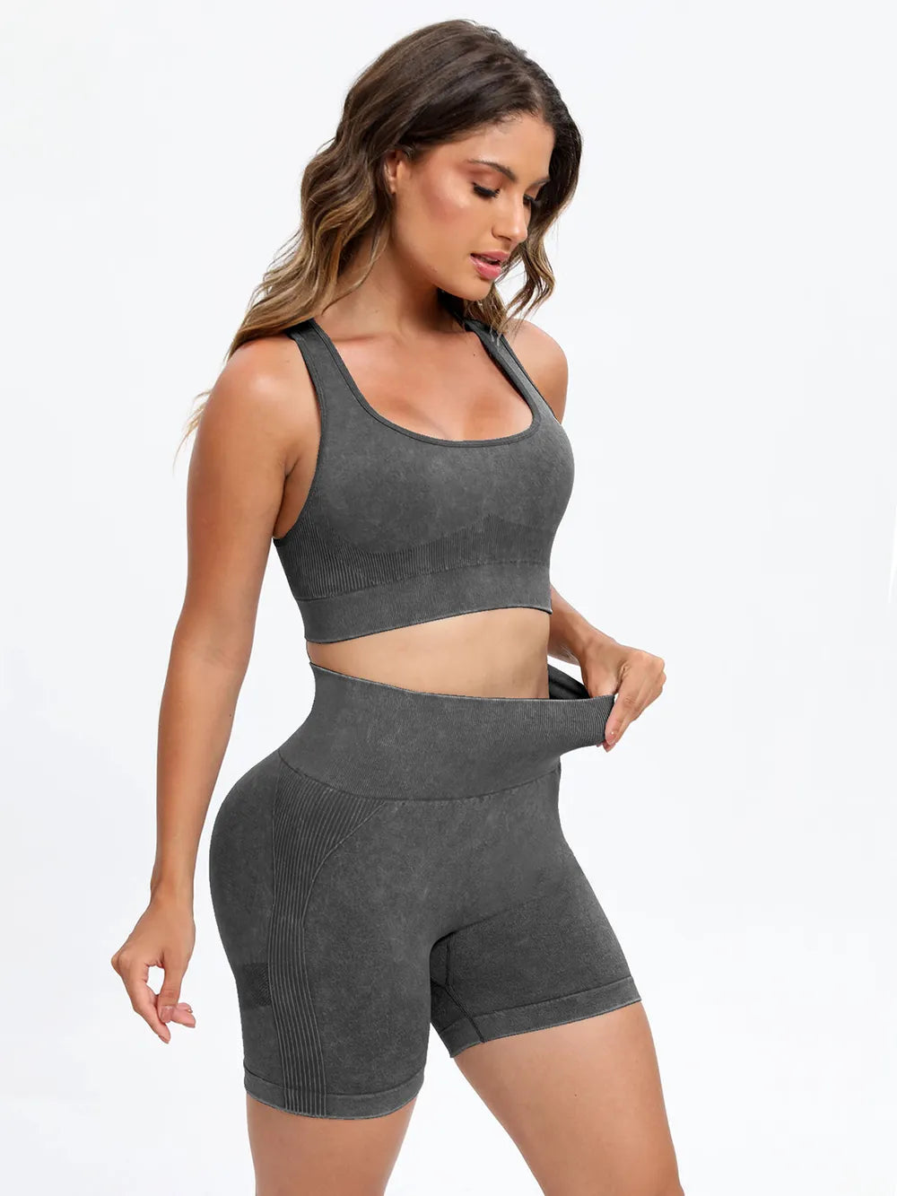 Scoop Neck Wide Strap Top and Shorts Active Set Dark Gray - Fashorio