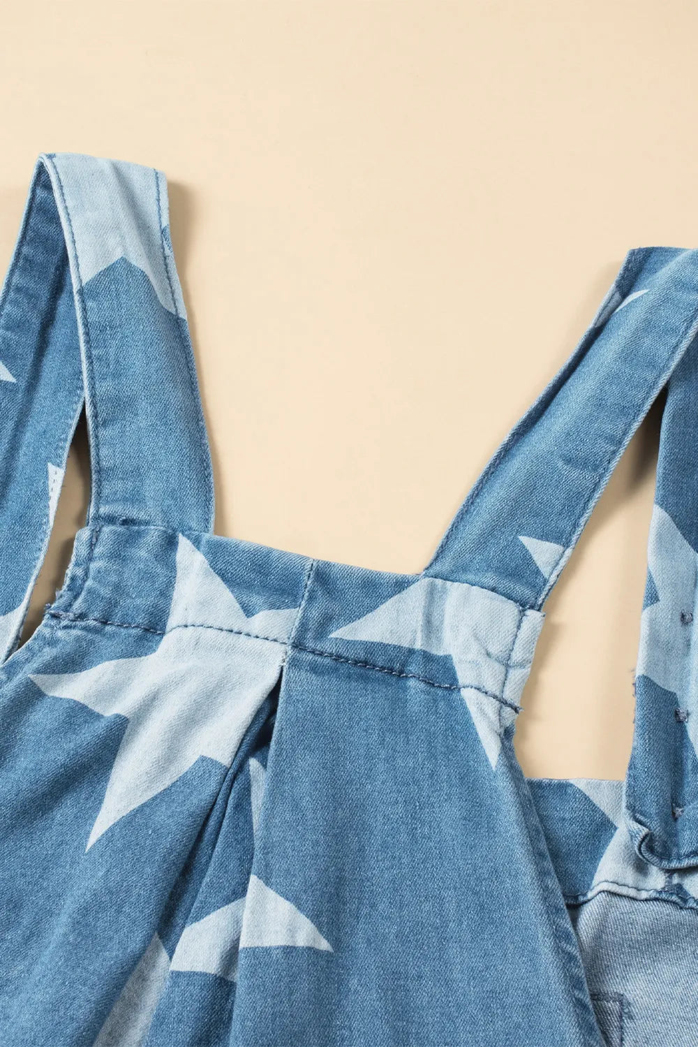 Star Print Buttoned Strap Wide Leg Denim Overalls - Fashorio