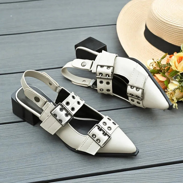 Point Toe Block Heels Slingback Pumps - Fashorio