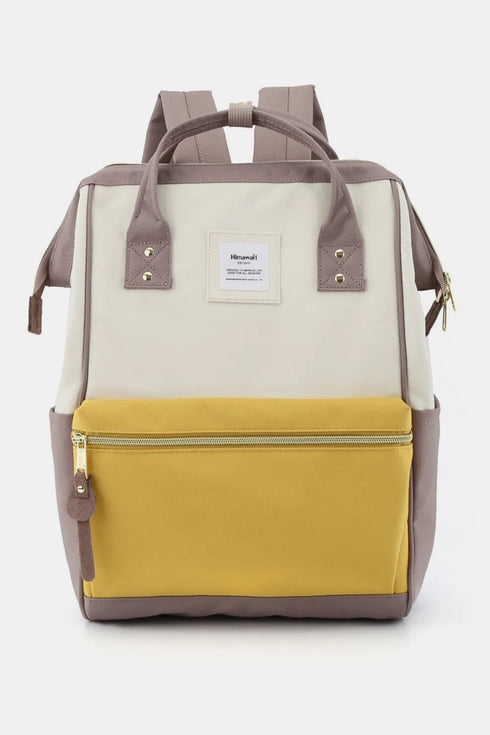 Himawari Waterproof Canvas Backpack Bag with Side Pockets White Lemon Taupe One Size - Fashorio