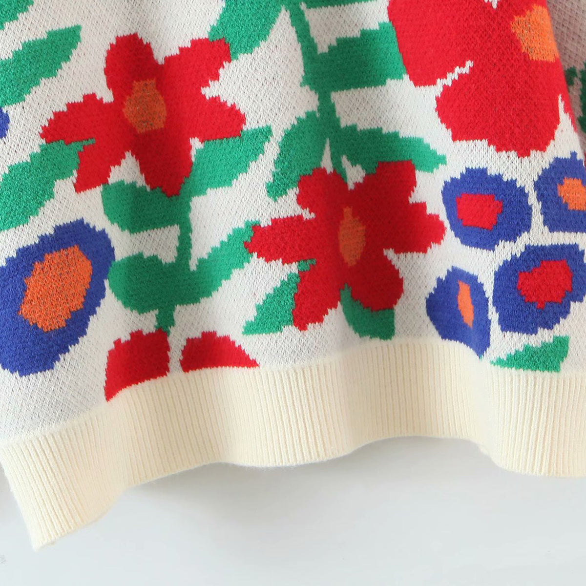 Floral Round Neck Drop Shoulder Sweater - Fashorio
