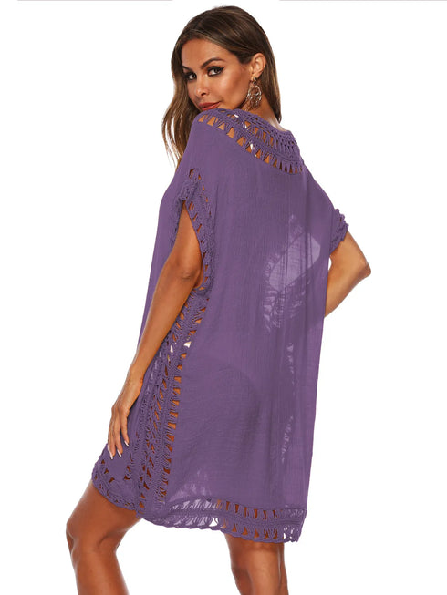 Bohemian Crochet Trim Beach Cover Up Dress - Fashorio