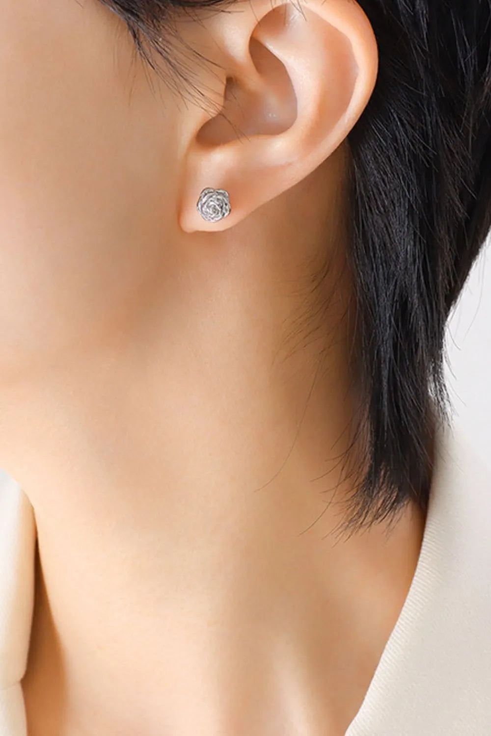 Titanium Steel Flower Stud Earrings Silver One Size - Fashorio