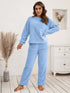 Ivy Lane Teddy Long Sleeve Top and Pants Lounge Set Light Blue - Fashorio