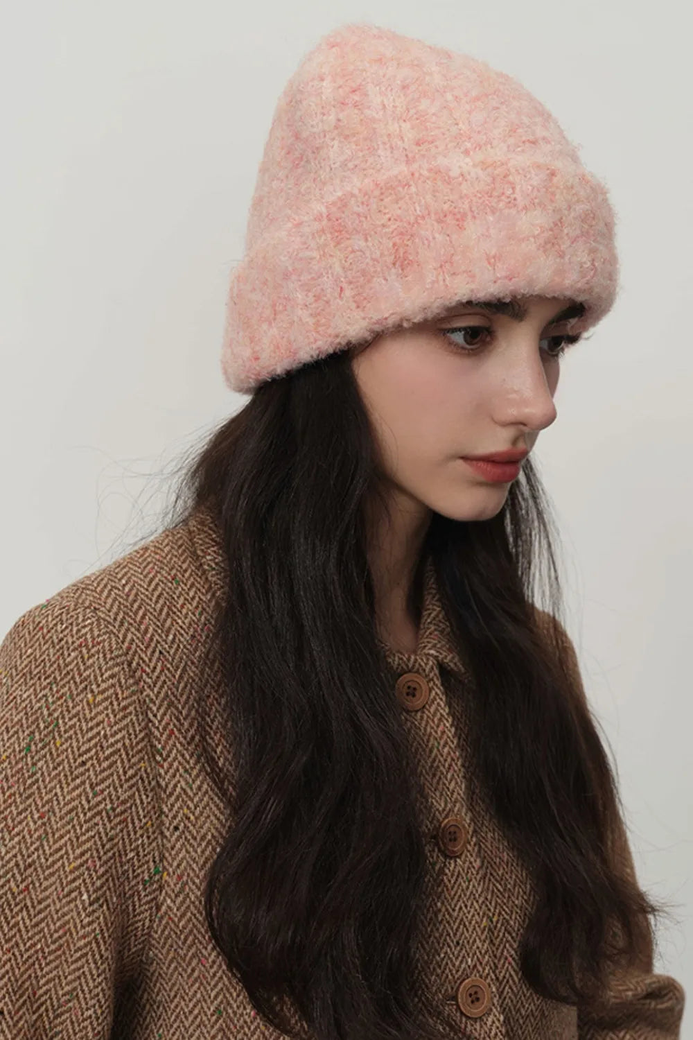 Solid Color Thermal Knit Hat Watermelon pink One Size - Fashorio