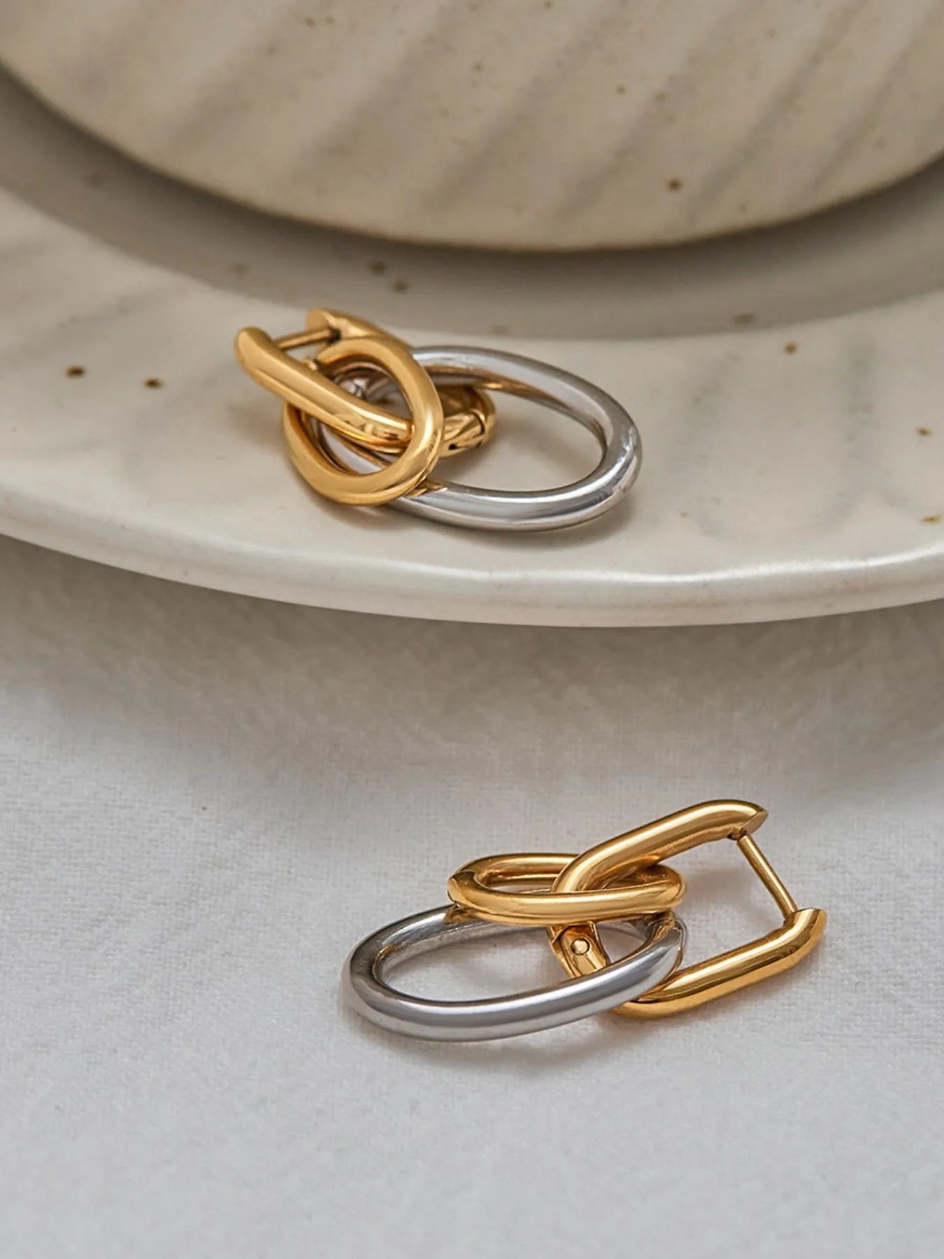 Stainless Steel Two-Tone Interlocked Hoop Earrings - Fashorio
