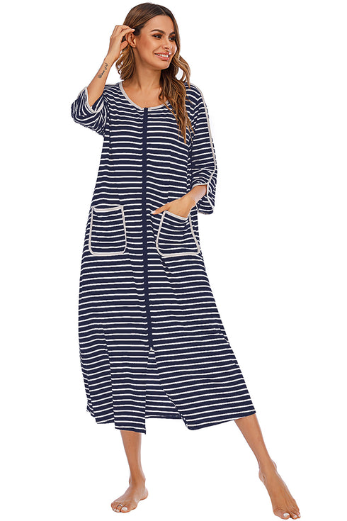 Round Neck Three-Quarter Sleeve Midi Night Dress - Fashorio